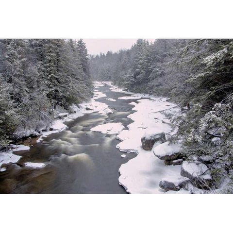 WV, Blackwater Falls Stream in winter landscape Black Modern Wood Framed Art Print by OBrien, Jay