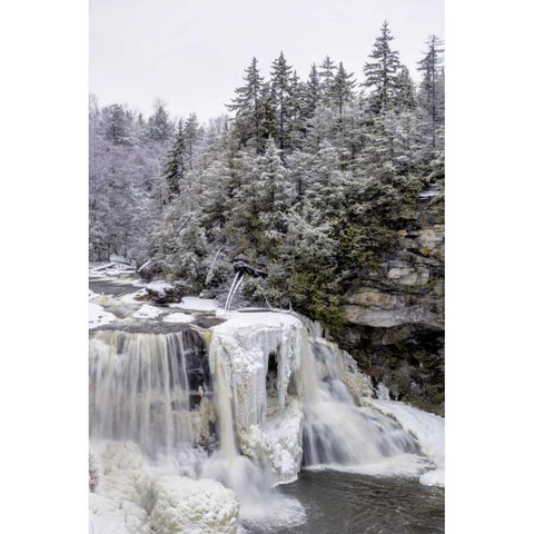 West Virginia Waterfall in winter landscape Black Modern Wood Framed Art Print with Double Matting by OBrien, Jay