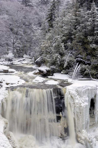 West Virginia Waterfall in winter landscape White Modern Wood Framed Art Print with Double Matting by OBrien, Jay