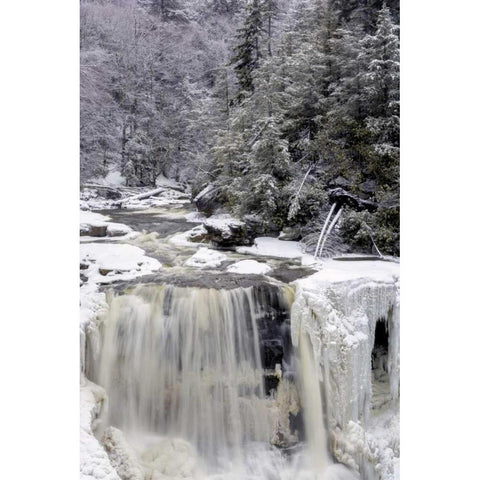 West Virginia Waterfall in winter landscape Black Modern Wood Framed Art Print by OBrien, Jay