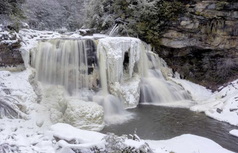 West Virginia Waterfall in winter landscape Black Ornate Wood Framed Art Print with Double Matting by OBrien, Jay