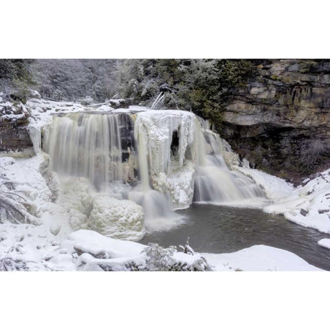 West Virginia Waterfall in winter landscape Black Modern Wood Framed Art Print by OBrien, Jay