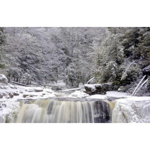 West Virginia Waterfall in winter landscape Black Modern Wood Framed Art Print by OBrien, Jay