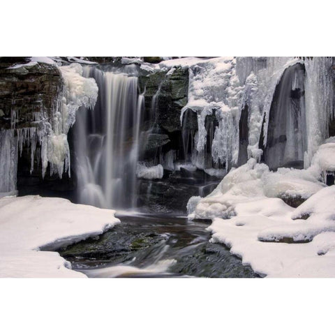 West Virginia, Blackwater Falls Frozen waterfall White Modern Wood Framed Art Print by OBrien, Jay