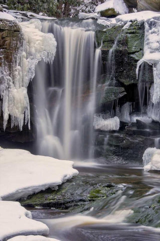 West Virginia, Blackwater Falls Frozen waterfall White Modern Wood Framed Art Print with Double Matting by OBrien, Jay