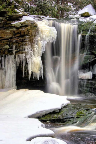 West Virginia, Blackwater Falls Frozen waterfall White Modern Wood Framed Art Print with Double Matting by OBrien, Jay