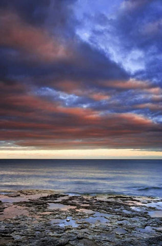 Wisconsin Sunrise on clouds over Lake Michigan Black Ornate Wood Framed Art Print with Double Matting by Flaherty, Dennis