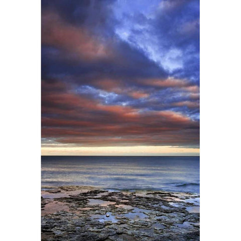 Wisconsin Sunrise on clouds over Lake Michigan White Modern Wood Framed Art Print by Flaherty, Dennis