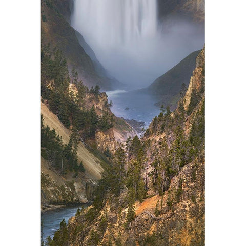 Lower Falls at sunrise from Artist Point-Yellowstone National Park-Wyoming Gold Ornate Wood Framed Art Print with Double Matting by Jones, Adam