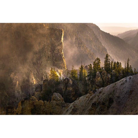 View from Artist Point at sunrise-Grand Canyon of Yellowstone-Yellowstone National Park-Wyoming White Modern Wood Framed Art Print by Jones, Adam