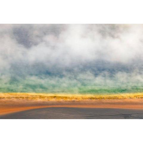 Elevated view of Grand Prismatic spring and colorful bacterial mat-Yellowstone National Park Black Modern Wood Framed Art Print by Jones, Adam