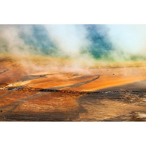 Elevated view of Grand Prismatic spring and colorful bacterial mat-Yellowstone National Park Black Modern Wood Framed Art Print by Jones, Adam