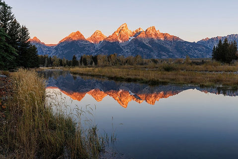 Teton Range reflected in Snake River from Schwabacher Landing-Grand Teton National Park-Wyoming Black Ornate Wood Framed Art Print with Double Matting by Jones, Adam