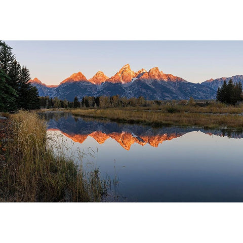Teton Range reflected in Snake River from Schwabacher Landing-Grand Teton National Park-Wyoming Black Modern Wood Framed Art Print with Double Matting by Jones, Adam