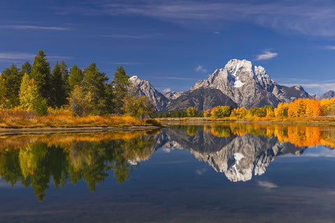 Autumn view of Mount Moran and Snake River-Grand Teton National Park-Wyoming Black Ornate Wood Framed Art Print with Double Matting by Jones, Adam