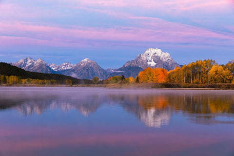 Autumn view of Mount Moran and Snake River-Grand Teton National Park-Wyoming Black Ornate Wood Framed Art Print with Double Matting by Jones, Adam