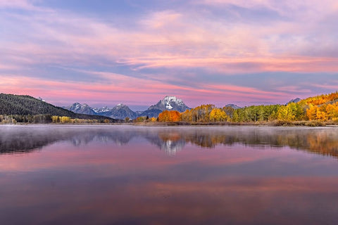 Autumn view of Mount Moran and Snake River-Grand Teton National Park-Wyoming Black Ornate Wood Framed Art Print with Double Matting by Jones, Adam