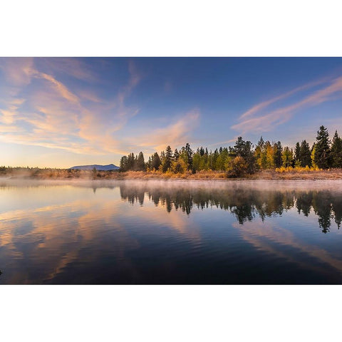 Tranquil autumn scene along Snake River-Grand Teton National Park-Wyoming Black Modern Wood Framed Art Print by Jones, Adam