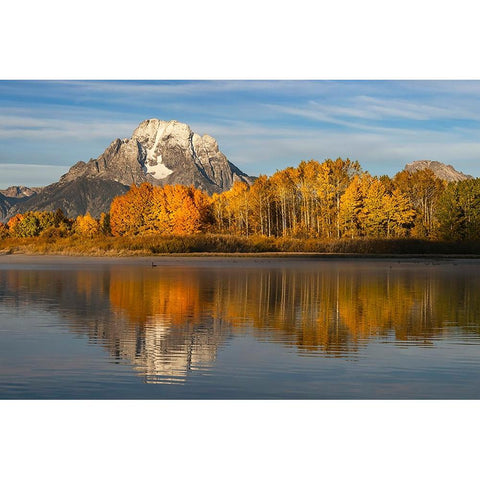 Autumn view of Mount Moran and Snake River-Grand Teton National Park-Wyoming Gold Ornate Wood Framed Art Print with Double Matting by Jones, Adam
