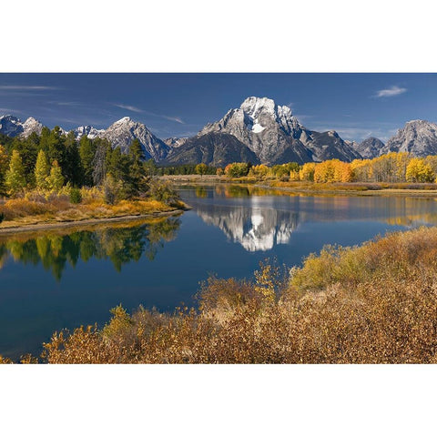 Autumn view of Mount Moran and Snake River-Grand Teton National Park-Wyoming Black Modern Wood Framed Art Print by Jones, Adam