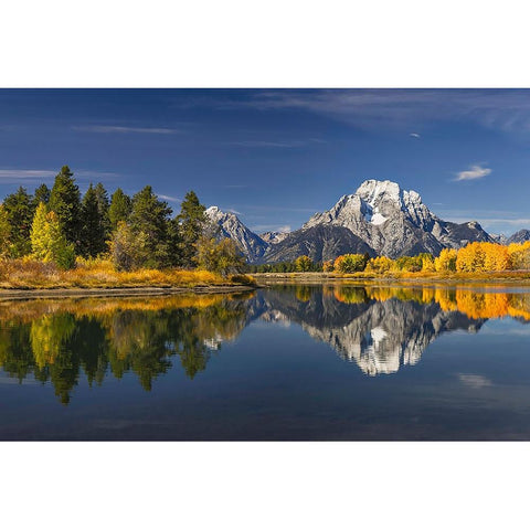 Autumn view of Mount Moran and Snake River-Grand Teton National Park-Wyoming Gold Ornate Wood Framed Art Print with Double Matting by Jones, Adam