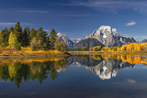 Autumn view of Mount Moran and Snake River-Grand Teton National Park-Wyoming Black Ornate Wood Framed Art Print with Double Matting by Jones, Adam