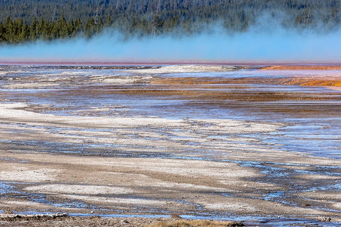 Elevated view of patterns in bacterial mat around Grand Prismatic spring Black Ornate Wood Framed Art Print with Double Matting by Jones, Adam