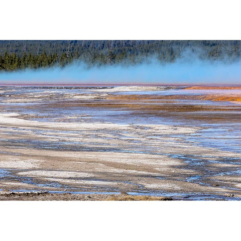 Elevated view of patterns in bacterial mat around Grand Prismatic spring Black Modern Wood Framed Art Print by Jones, Adam