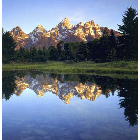 WY, Grand Tetons reflect in the Snake River White Modern Wood Framed Art Print by Talbot Frank, Christopher