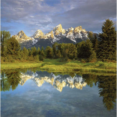 WY, Grand Tetons reflecting in the Snake River Gold Ornate Wood Framed Art Print with Double Matting by Talbot Frank, Christopher