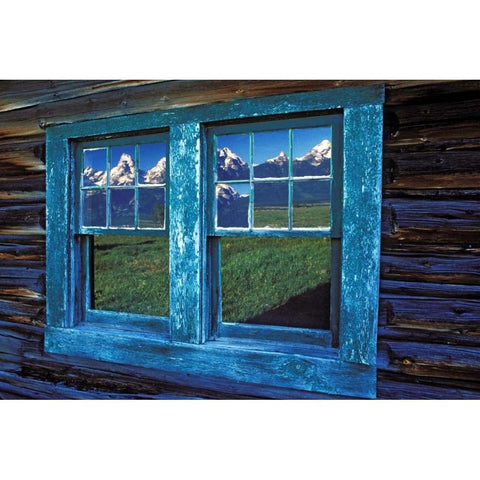 WY, Grand Tetons reflecting in windows at sunrise Gold Ornate Wood Framed Art Print with Double Matting by Kirkland, Dennis