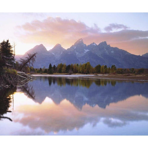 WY, Grand Tetons reflecting in the Snake River Black Modern Wood Framed Art Print by Talbot Frank, Christopher