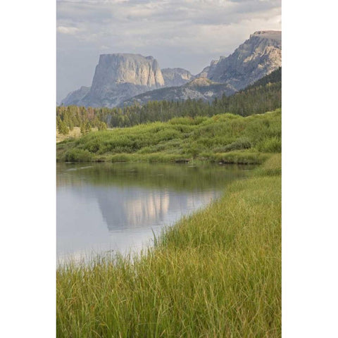 WY, Square Top Mt and Green River Lake Black Modern Wood Framed Art Print with Double Matting by Paulson, Don