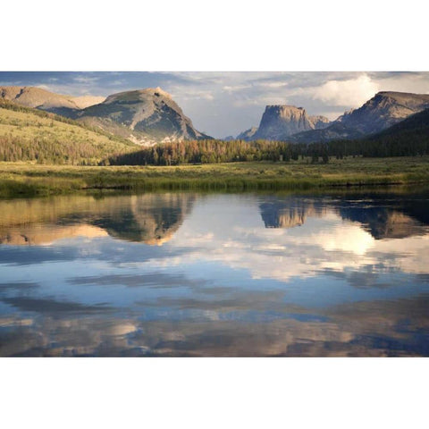 WY, Square Top Mt and Green River Lake Black Modern Wood Framed Art Print by Paulson, Don