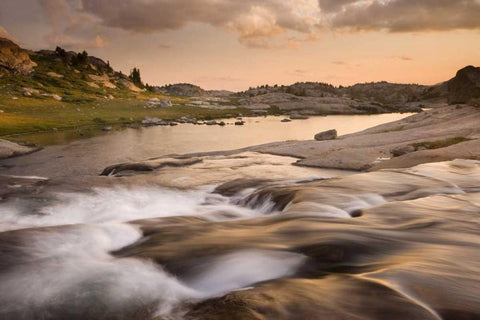 WY, Bridger NF Sunset on rapids and stream Black Ornate Wood Framed Art Print with Double Matting by Paulson, Don