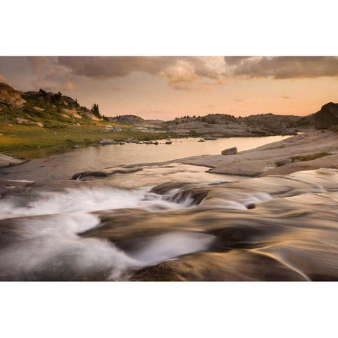 WY, Bridger NF Sunset on rapids and stream White Modern Wood Framed Art Print by Paulson, Don