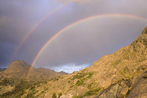 WY, Bridger Wilderness Double rainbow over peak Black Ornate Wood Framed Art Print with Double Matting by Paulson, Don