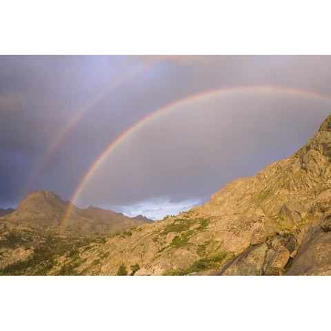 WY, Bridger Wilderness Double rainbow over peak Gold Ornate Wood Framed Art Print with Double Matting by Paulson, Don