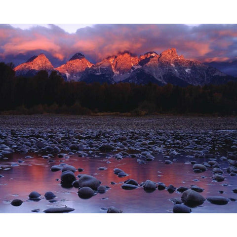 WY, Grand Tetons and the Snake River at sunrise Gold Ornate Wood Framed Art Print with Double Matting by Talbot Frank, Christopher