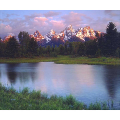 WY, Grand Tetons and the Snake River at sunrise Gold Ornate Wood Framed Art Print with Double Matting by Talbot Frank, Christopher