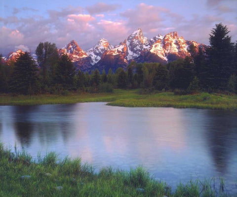 WY, Grand Tetons and the Snake River at sunrise Black Ornate Wood Framed Art Print with Double Matting by Talbot Frank, Christopher