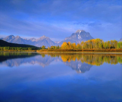 WY, Grand Tetons Grand Tetons reflecting autumn White Modern Wood Framed Art Print with Double Matting by Talbot Frank, Christopher