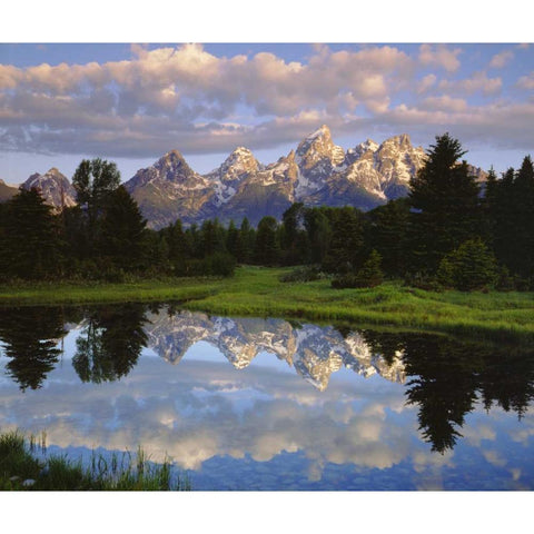Wyoming Grand Tetons reflect in the Snake River White Modern Wood Framed Art Print by Talbot Frank, Christopher