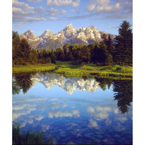 Wyoming Grand Tetons reflect in the Snake River Black Modern Wood Framed Art Print by Talbot Frank, Christopher