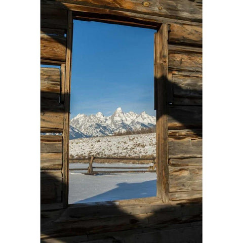 WY, Grand Tetons Mountains through cabin doorway Black Modern Wood Framed Art Print by Illg, Cathy and Gordon