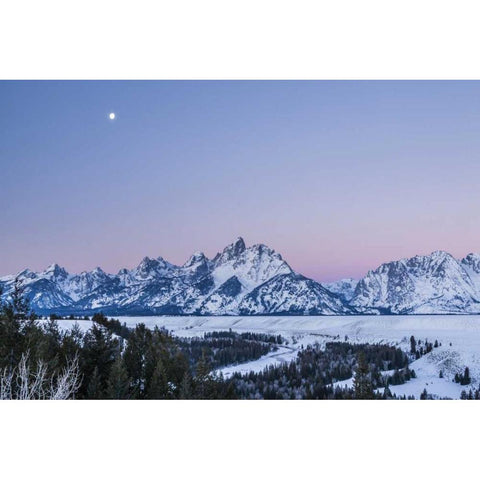 Wyoming, Grand Tetons Moon over winter landscape Black Modern Wood Framed Art Print with Double Matting by Illg, Cathy and Gordon