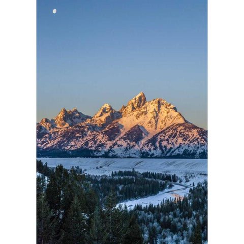 WY, Grand Tetons Moon over landscape at sunrise Black Modern Wood Framed Art Print by Illg, Cathy and Gordon