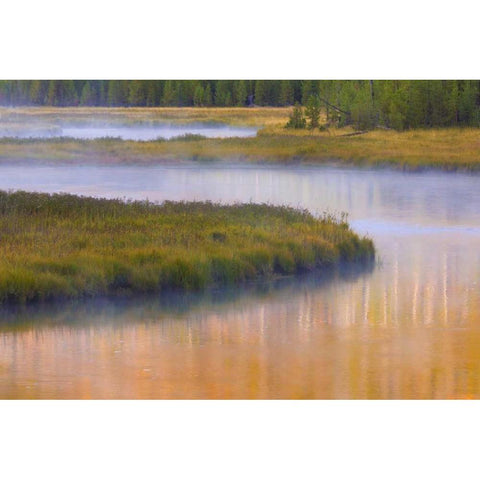 Wyoming, Yellowstone Morning at Madison River Black Modern Wood Framed Art Print with Double Matting by Paulson, Don