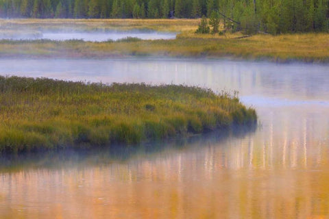 Wyoming, Yellowstone Morning at Madison River White Modern Wood Framed Art Print with Double Matting by Paulson, Don