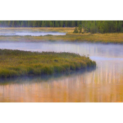 Wyoming, Yellowstone Morning at Madison River Black Modern Wood Framed Art Print by Paulson, Don